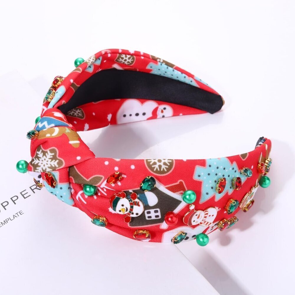 Christmas Headband for Women - Tree Bow Snowflake Knotted Jeweled Crystal Xmas D - Picture 3 of 4